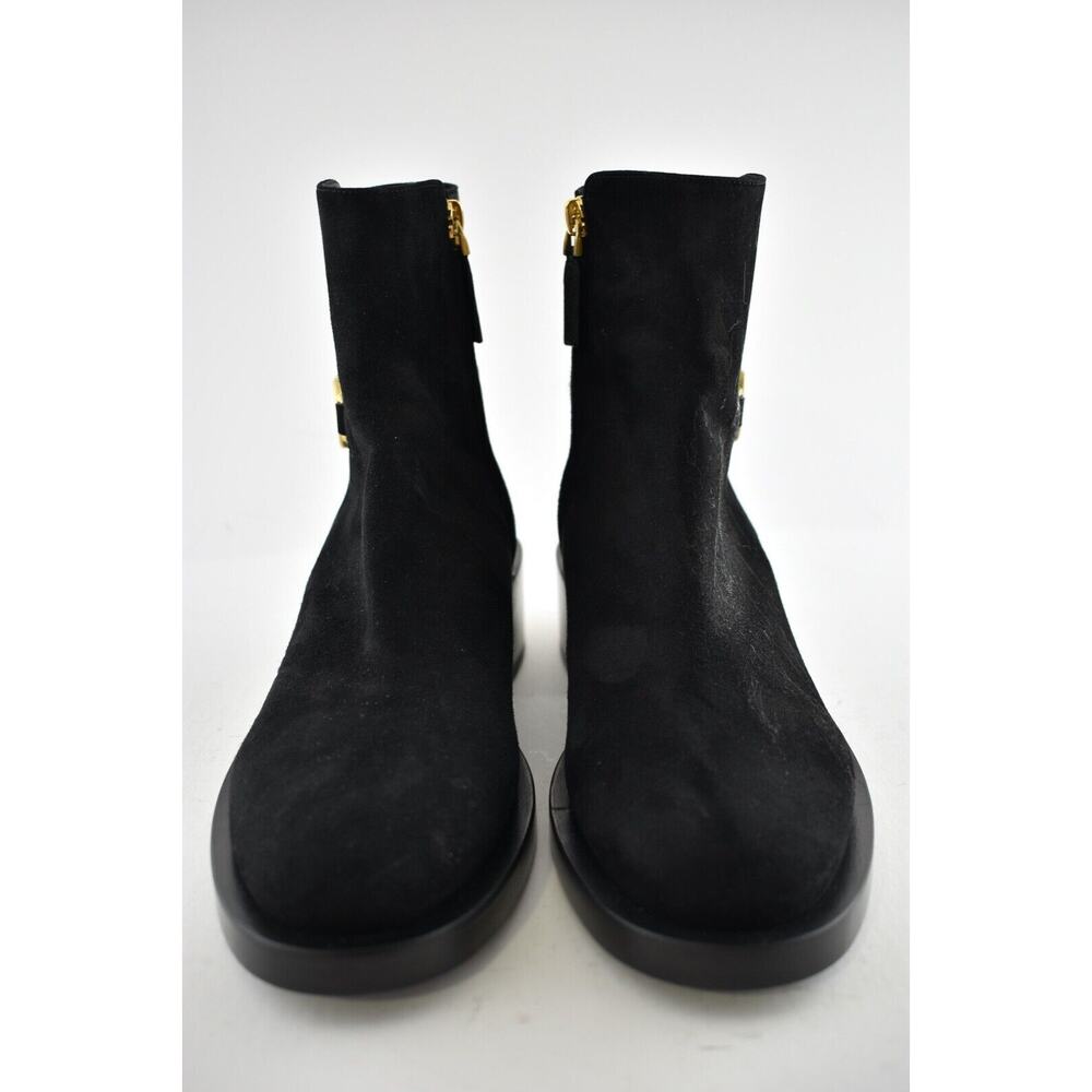 Valentino V Logo Gold Black Suede Block Heel Short Ankle Chelsea Zip Bootie 37.5 - Picture 3 of 10